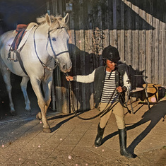 Augustin bringing Alto the horse out for some training in Mirabel, ca. 2013