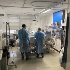 Aunt Claudette and son Philippe visiting Claude at the Saint Jerome Hospital