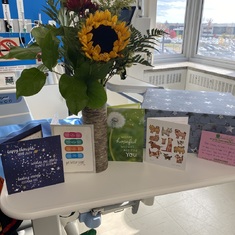 Cards and flowers for Claude at the Saint Jerome Hospital