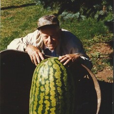 Dad and watermelon from his garden 1996