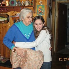 Mom Giving Monica her quilted blanket for Xmas