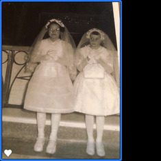 Allie (Mom's oldest daughter) and Rosalie Marion getting confirmed at Douglastown, Quebec 