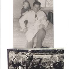 Allie, Dad, Baby Donna (Top photo) Roddy Brenton, Rickie, Dad, Lenny Bottom on our cart where we would stomp the hay down