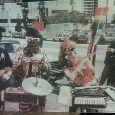The Avant Guardian and the Cosmic Cutie entertain Keifer and Sanchez, the Comedy Cops!  Downtown L.A. around 1987.