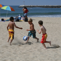 Just a friendly game of beach soccer. R-L: Connor, Brennan Carroll & Timmy Bahadoor 