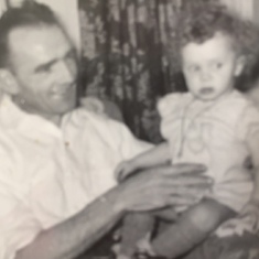 Corry's father, Jan Arie van Eyk and Corry's daughter, Mieke, 1955