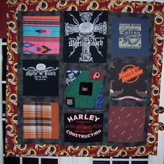 Memory Quilt made out of Cory's clothes.