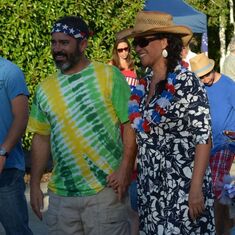 Craig and Martha "marching" in our 4th of July Parade - 2014.  I LOVE that you were holding hands!