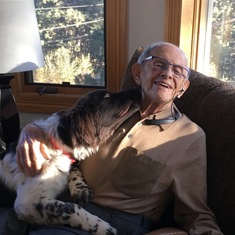 This is my favorite photo of Curt. Here he is with my dog Frederick 