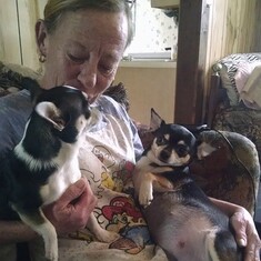 Mom and her fur babies, Fiona and Shrek