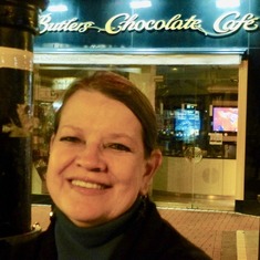 Ireland in front of chocolate shop