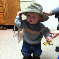 Jase in PaPa's Boots and Hat