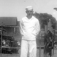 Dale Cunningham in 1945, at home on leave from the Navy.
