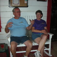 Dan and Joan on the porch of the Midas Bar. July 2007