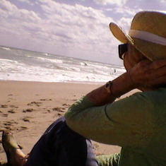 Grandma on the beach.  Danny loved beaches.  She's remembering - and missing him - they were connected souls from his birth.  