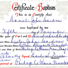 Dan's Baptismal Certificate