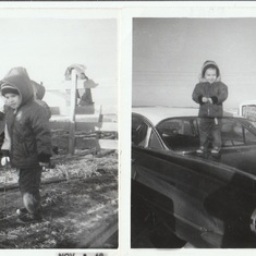 Daniel nov1969 at Maudsley Farm Shevlin , with Uncle Ray and his car.