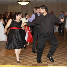 Travis and me (and Irena in my tummy) dancing at Becky's wedding!  Moves better than Jagger!