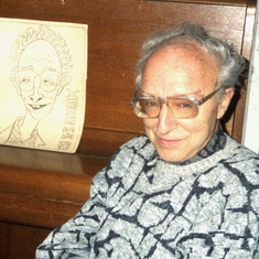 Kyhomskii in Groningen near his caricature (2000)