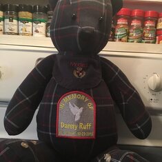 This memory bear was made from Dad's shirt and It will be passed down to my kids,