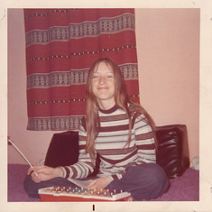 Darlene in California on December 13, 1972 - playing with Carrie's first birthday present.