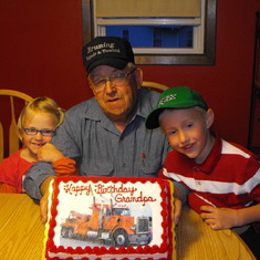 Ashley, Grandpa, and Tyler on Grandpa's Birthday