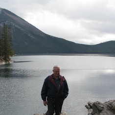 This was at Lake Minnewanka by Banff on our trip to go over the mountains through his old stomping grounds where he worked and before he moved north. We did the short walk around the south side of the Lake.
