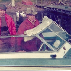 Dave and his friend Marvin Kaylor. The Volvo boat - heading down the lake for a hunt.