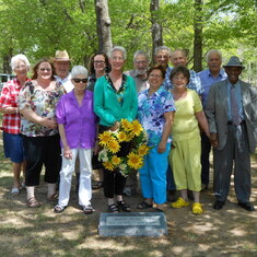 Riley County Historical Society Board of Directors place a memorial wreath at Dave Pfuetze's grave May 2014.
