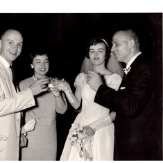 Dave and Maryjane toasting my parents, Etienne and Sally Aberth, at their wedding on June 27, 1959, in Rochester, N.Y.