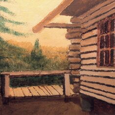 Vermont cabin, side view, painted by Joe Zelvin