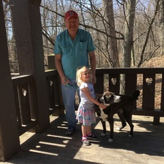With granddaughter Ella and her pup Lacey at 7 Bridges Park.