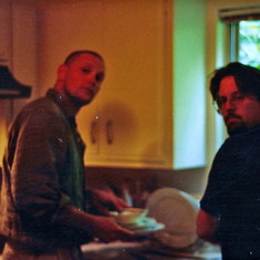 Dave doing dishes with college chum Tim Kostonlansky 2