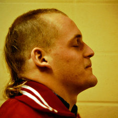 Mug shot profile (head shaved for NYState Collegiate Swim Meet)