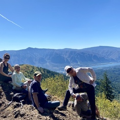 Celebrating Dave at our favorite lunch stop in the Columbia Gorge