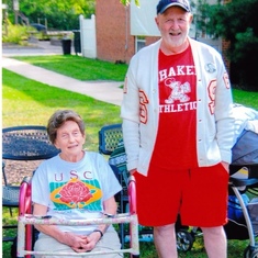 David’s mom Alice and her brother. Alice is wearing the Tshirt Dave got her from Rosebowl we went to