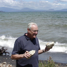 Jan 2002 Dad New Zealand Lake Taupo. He was thrilled at the pumice rock!