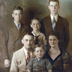 McAdams family portrait: Glen Sr, Eleanor, Glen Jr, David, Richard and Michael.  ? 1938 - 1940?