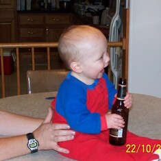 He liked to chew on uncle Juniors cold bottles