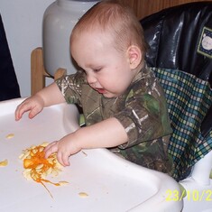 His first taste of pumpkin seeds