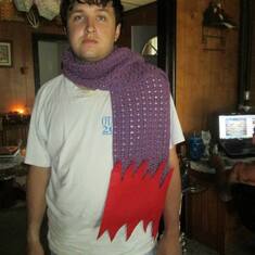 Dawn's son Shawn and a scarf she made
