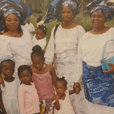 Mum, Lara, Ronke and grandchildren at a family outing