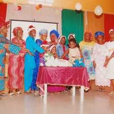Mama D. A. Adejumo with Sunday school teachers and children during the year 2018 Christmas programme