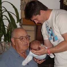 Great-Grandpa with Grandson Charlie and Great-Grandson Aidan.
