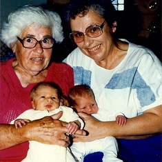 Great Grandma Marie, Grandma Barb with Tom & Bec's twins, Melody & Trevor.