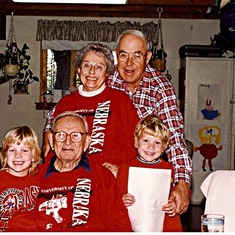 Great-Grandpa John, and Grandma and Grandpa with Tom & Bec's twins, Melody and Trevor.