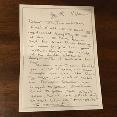 Letter from Judy Musser one of mom's dearest friends