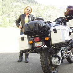 Debra on the adventure bike