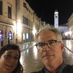 Deb and Campbell in Dubrovnik walled City center at 2 AM