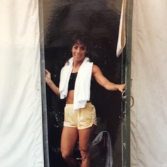 Deb at Tuolumne Meadows in 1988 (did some marathon training there)